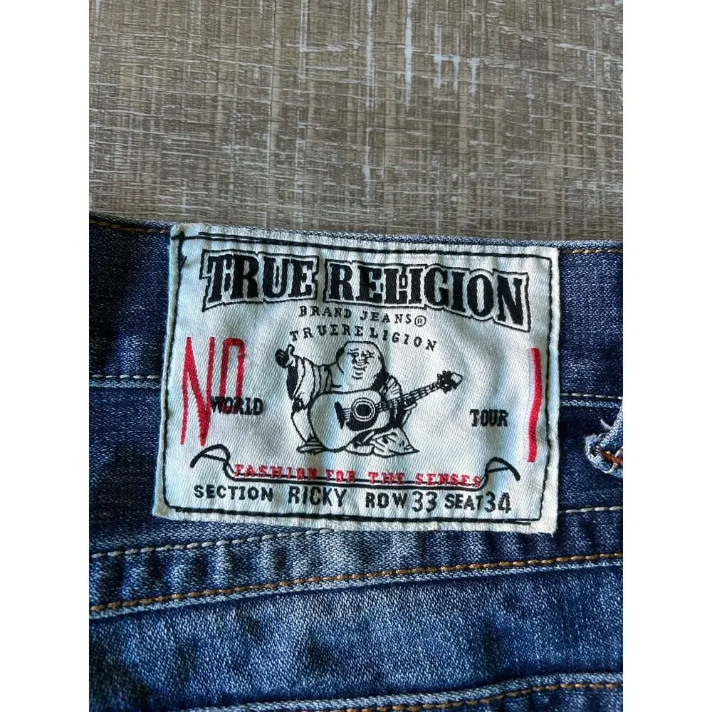 True Religion Ricky No World Tour Distressed Jeans USA Made Mens 33x34 Y2K